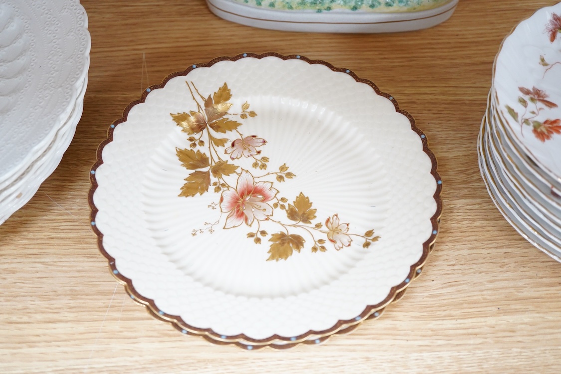 A collection of Spode Jewel plates, 27cm diameter, two Limoges plates, a Staffordshire flat back and floral side plates